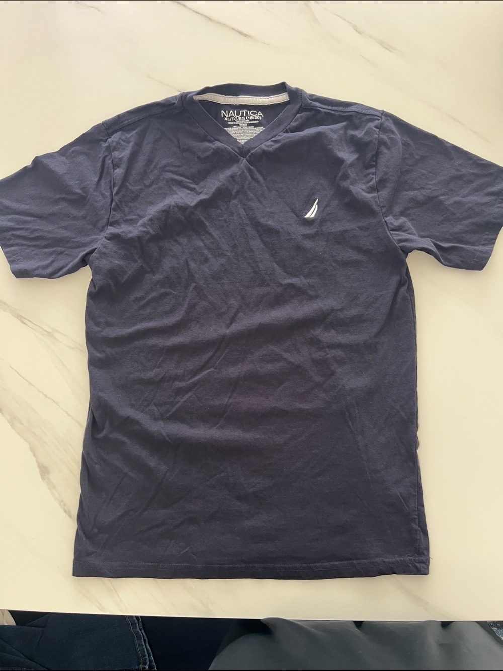 Nautica Men's Dark Blue V-Neck Sail Logo Tee